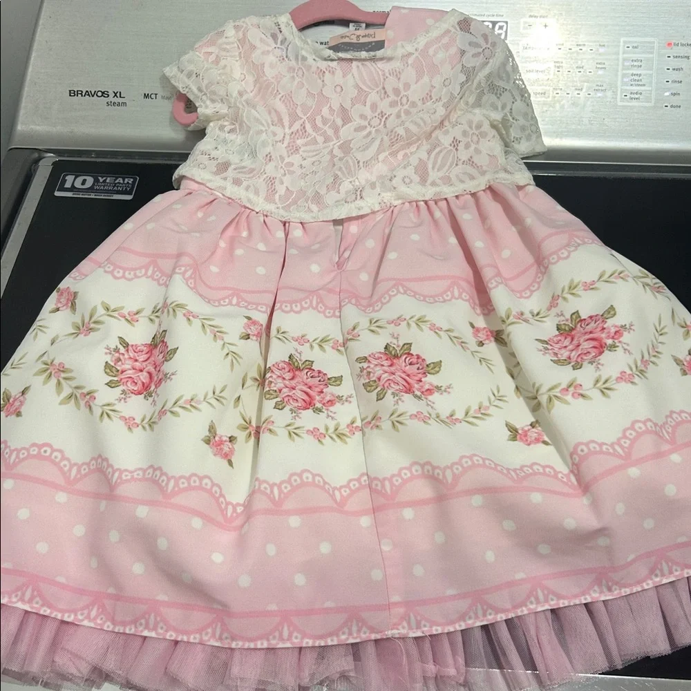 Girls 3T like new lace jacket formal fancy tulle lined rose dress